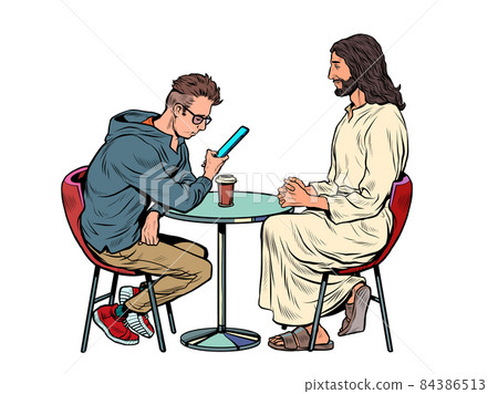 Jesus is waiting for you, savior and busy man at the table. Christianity and religion, preaching and faith Jesus is waiting for you, savior and busy man at the table. Christianity and religion, preaching and faith 84386513