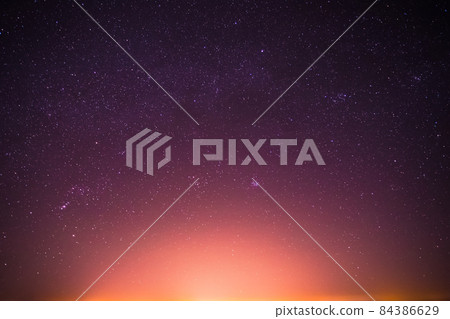 Real Night Sky Stars Background With Natural Colourful Gradient. Sunset, Sunrise Light And Starry Sky 84386629