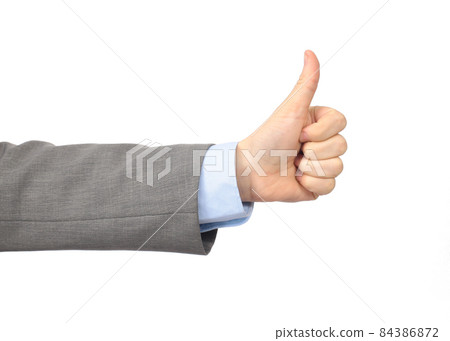 Office hand shows the big toe. Isolated on white background Office hand shows the big toe. Isolated on white background 84386872