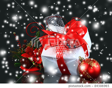 christmas gift with red balls bow christmas gift with red balls bow 84386965