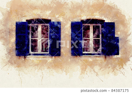 Watercolor drawing Street in the old town on an island in Greece. The charming streets of the Greek islands. Watercolor drawing Street in the old town on an island in Greece. The charming streets of the Greek islands. 84387175