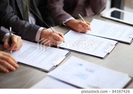 Business young people in the job interview, signed an employment contract with boss in the office Business young people in the job interview, signed an employment contract with boss in the office 84387426
