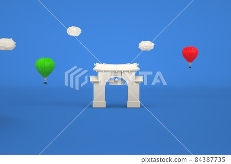 3D illustration of a Chinese house or gazebo on a blue isolated background 3D illustration of a Chinese house or gazebo on a blue isolated background 84387735