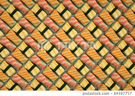 3D illustration background of rolls and sushi top view 3D illustration background of rolls and sushi top view 84387757