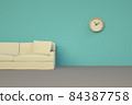 3D rendering clean room with modern sofa and clock on the wall 84387758