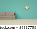 3D illustration Empty room with a modern sofa in front of the door and a clock on the wall 84387759