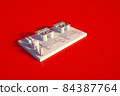 3D rendering of oil concept. Base of oil on a red background Oil factory on the island isolated on a red background. 3d illustration 84387764