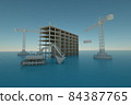 3D rendering construction concept with crane excavator and residential building 84387765