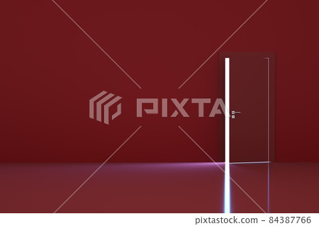 3D illustration of Red room and half open door with incidence of light coming in 84387766