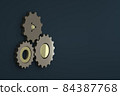 3D rendering of 3 different realistic gears on a black wall under the text space 84387768