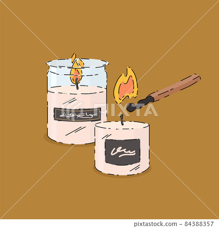 Beautiful illustration of scented candles. A poster for a spa, a match with a flame lights a candle. A beautiful poster for relaxation, self-care. Beautiful illustration of scented candles. A poster for a spa, a match with a flame lights a candle. A beautiful poster for relaxation, self-care. 84388357