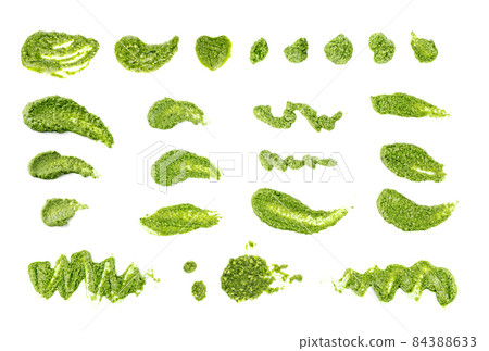 Pesto sauce spread or blob isolated on white background Pesto sauce spread or blob isolated on white background 84388633