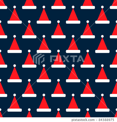 Santa Claus hat icon seamless pattern on dark blue background. Vector design in retro style. Festive Christmas packaging. Vector 84388975