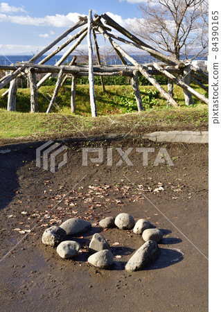 Photographing the scenery of the World Heritage Irie shell mound in Date City, Hokkaido in late autumn Photographing the scenery of the World Heritage Irie shell mound in Date City, Hokkaido in late autumn 84390165