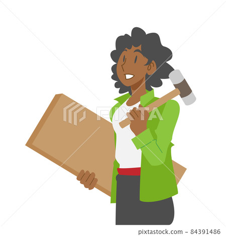 一個 DIY 的黑人女人扛著一塊木板 一個 DIY 的黑人女人扛著一塊木板 84391486