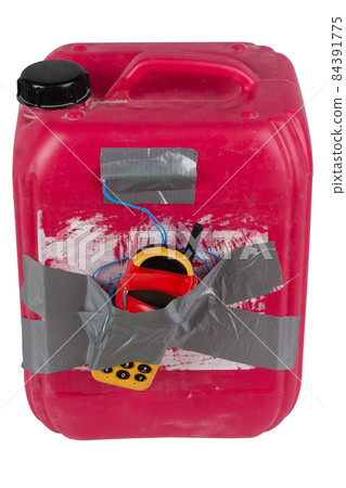 Red chemical jug IED bomb with cell phone fuse. 84391775