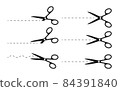 Scissor black silhouette cut lines logo icon set 84391840