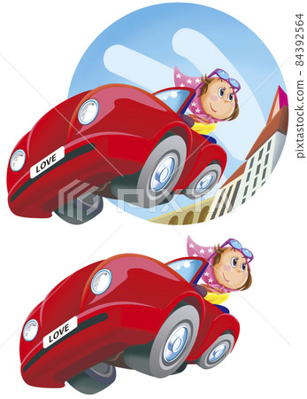 駕駛一輛紅色汽車 84392564