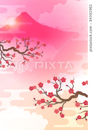 富士山梅花日本圖案背景 84392962