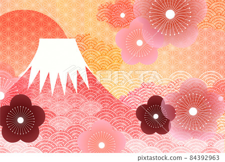 富士山梅花日本圖案背景 84392963
