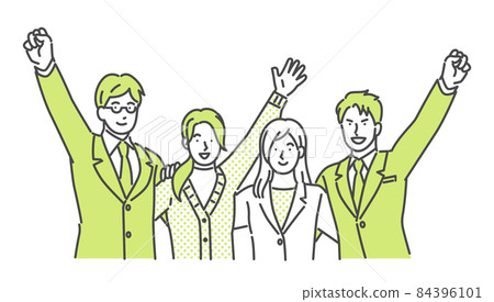 A business team of four men and women who hurray 84396101