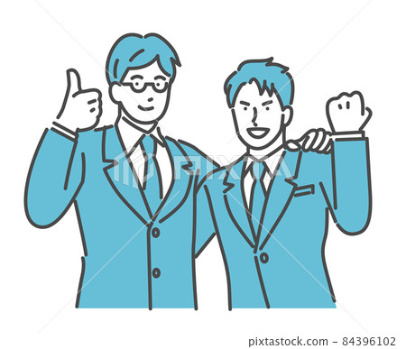 A pair of men in suits with crossed shoulders A pair of men in suits with crossed shoulders 84396102