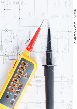 Yellow tester for step-by-step voltage indication on the electrical circuit. Yellow tester for step-by-step voltage indication on the electrical circuit. 84396306