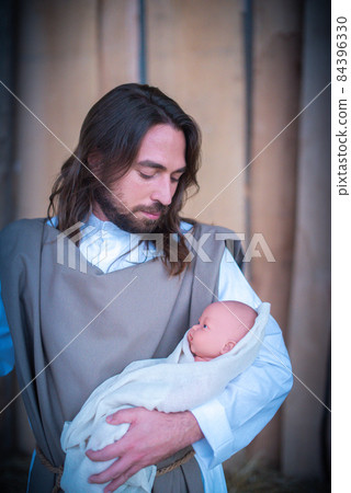 Vertical portrait of a gay representation of the nativity Vertical portrait of a gay representation of the nativity 84396330