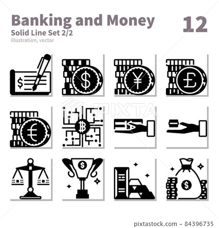 Banking and Money icons set, Solid Line, vector and illustration set 2 84396735