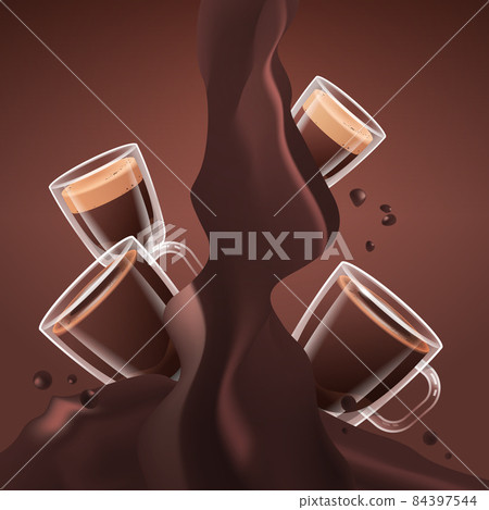 realistic coffee in glass cups hot espresso americano drinks banner vertical 84397544