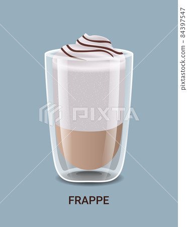 realistic coffee in glass cup hot frappe drink vertical realistic coffee in glass cup hot frappe drink vertical 84397547