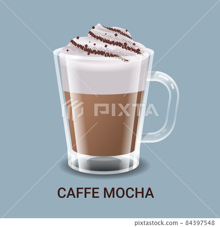 realistic coffee in glass cup hot caffe mocha drink realistic coffee in glass cup hot caffe mocha drink 84397548