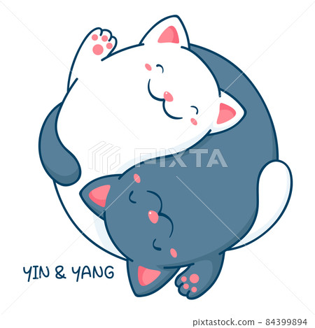 Yin yang cat. Two cute black and white cats in the shape of yin yang 84399894