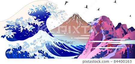 Ukiyo-e, Hokusai's Hakone, Onami, Red Fuji composition illustration Ukiyo-e, Hokusai's Hakone, Onami, Red Fuji composition illustration 84400163