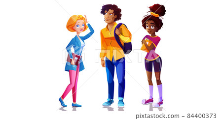 Multicultural students with backbackpack and books Multicultural students with backbackpack and books 84400373