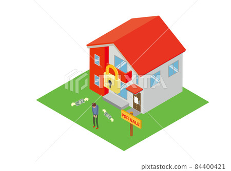 Isometric illustration of foreclosure sale of a house Isometric illustration of foreclosure sale of a house 84400421