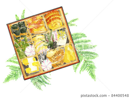 Osechi material with white back and heavy weight [Watercolor illustration] White background with copy space Transparent background 84400548