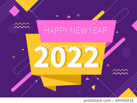 Happy New Year 2022 Template Flat Design Illustration with Ribbons and Confetti on a Colorful Background for Poster, Brochure or Banner Happy New Year 2022 Template Flat Design Illustration with Ribbons and Confetti on a Colorful Background for Poster, Brochure or Banner 84400816