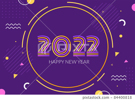 Happy New Year 2022 Template Flat Design Illustration with Ribbons and Confetti on a Colorful Background for Poster, Brochure or Banner Happy New Year 2022 Template Flat Design Illustration with Ribbons and Confetti on a Colorful Background for Poster, Brochure or Banner 84400818