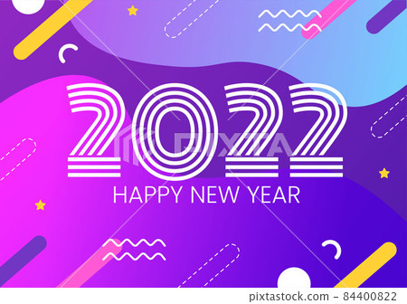 Happy New Year 2022 Template Flat Design Illustration with Ribbons and Confetti on a Colorful Background for Poster, Brochure or Banner Happy New Year 2022 Template Flat Design Illustration with Ribbons and Confetti on a Colorful Background for Poster, Brochure or Banner 84400822