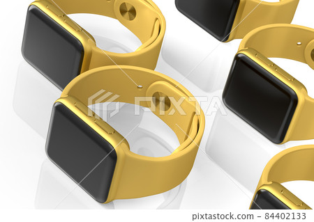 Mockup of smart watches or fitness tracker lying on white background. 84402133