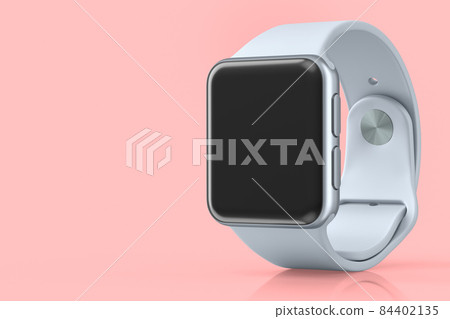 Stainless silver smart watch or fitness tracker isolated on pink background. 84402135