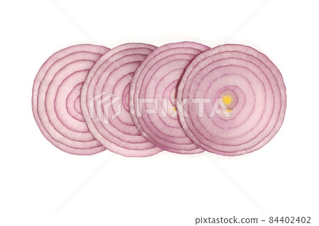 Red onion sliced into rings isolated on white background. Red onion sliced into rings isolated on white background. 84402402