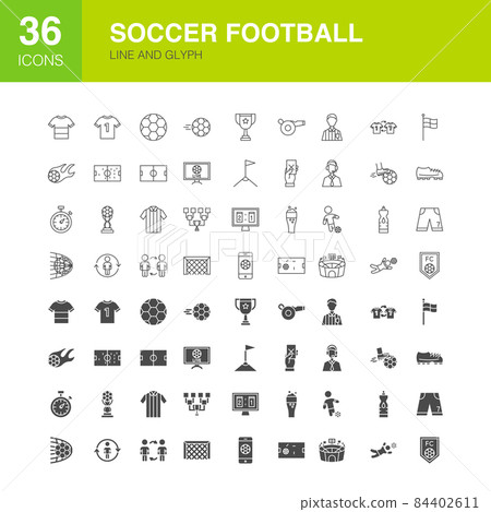 Soccer Football Line Web Glyph Icons - Stock Illustration [84402611 ...