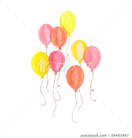 Watercolor balloons. Red, orange and yellow balloons. Hand-drawn vector illustration isolated on white. 84403497