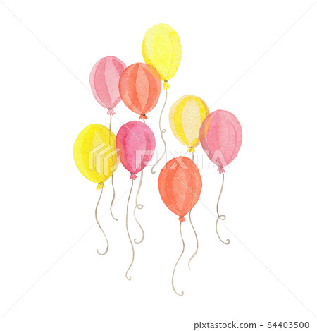 Watercolor balloons. Red, orange and yellow balloons. Hand-drawn illustration isolated on white. 84403500