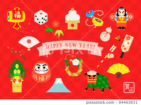 Illustration set of Japanese New Year materials 84403631