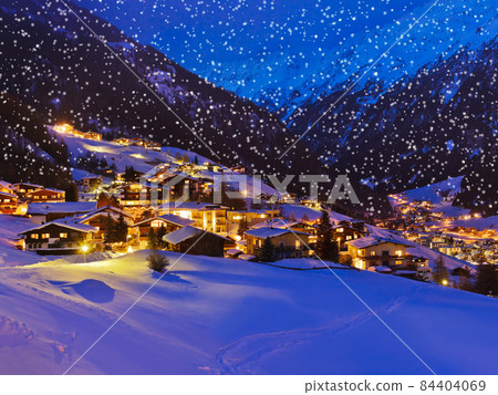 Mountains ski resort Solden Austria at sunset 84404069