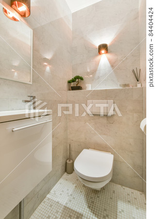 Interior of small clean restroom in miniature style 84404424