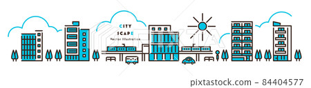 Illustration set of cityscape Building Mansion Station Building Blue two-tone 84404577